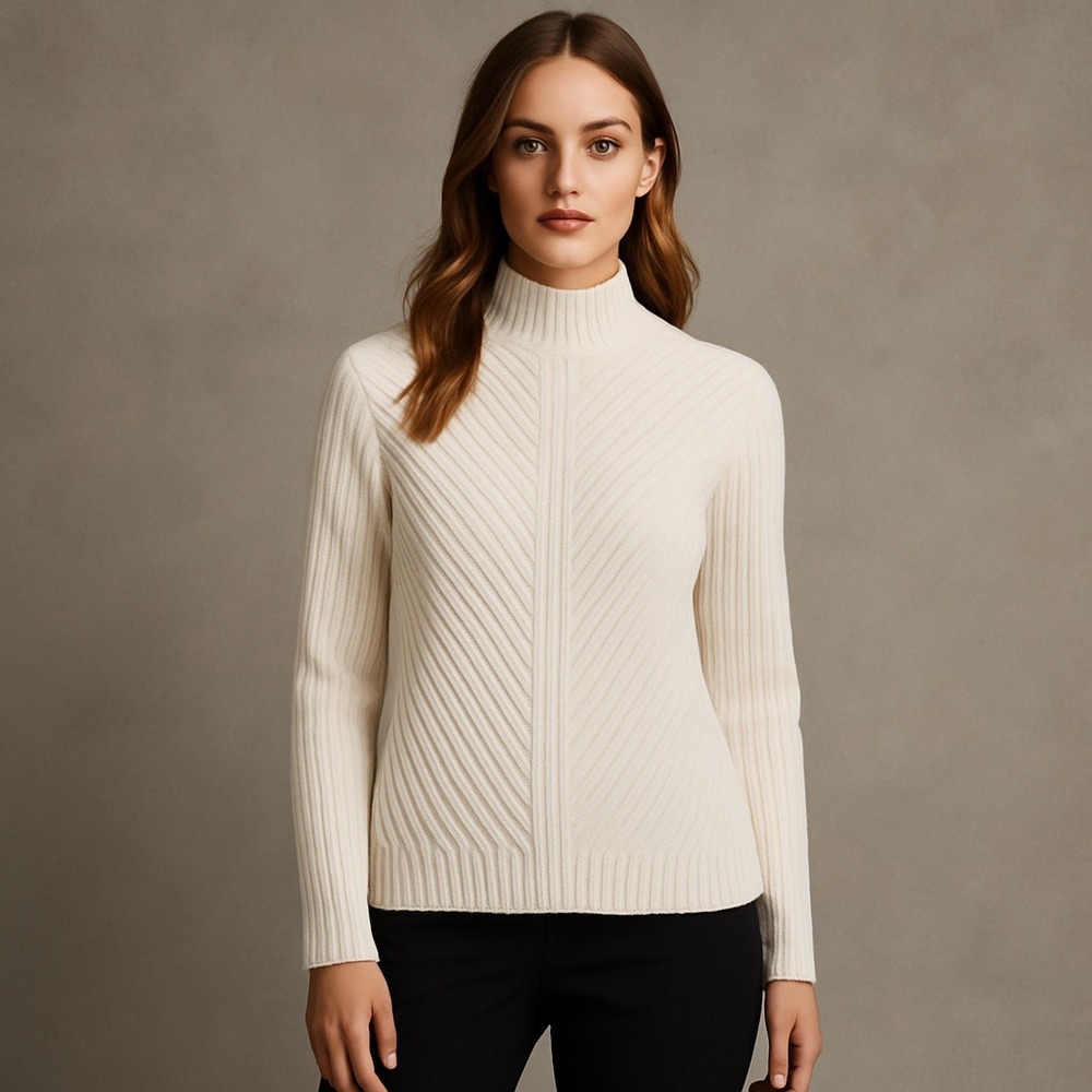 Liz Claiborne Womens XL Mock Neck Sweater Ribbed Knit‎ Long Sleeve Cream